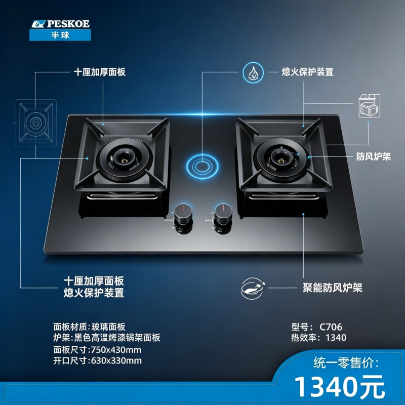 顾家直喷5.2kw大火燃气灶，聚能防风 - c706
